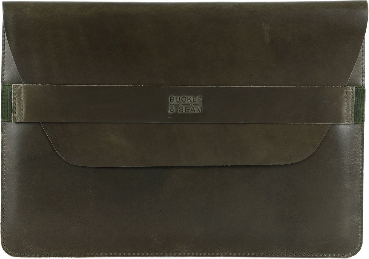 BUCKLE & SEAM Leren Laptop hoes met laptopvak Terra Leather Laptop Sleeve Olive Donkergroen