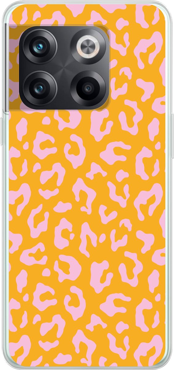Telefoonhoesje Geschikt voor OnePlus 10T hoesje - Panterprint - Oranje - Roze - Dierenprint - Siliconen Telefoonhoesje Telefoonhoesje