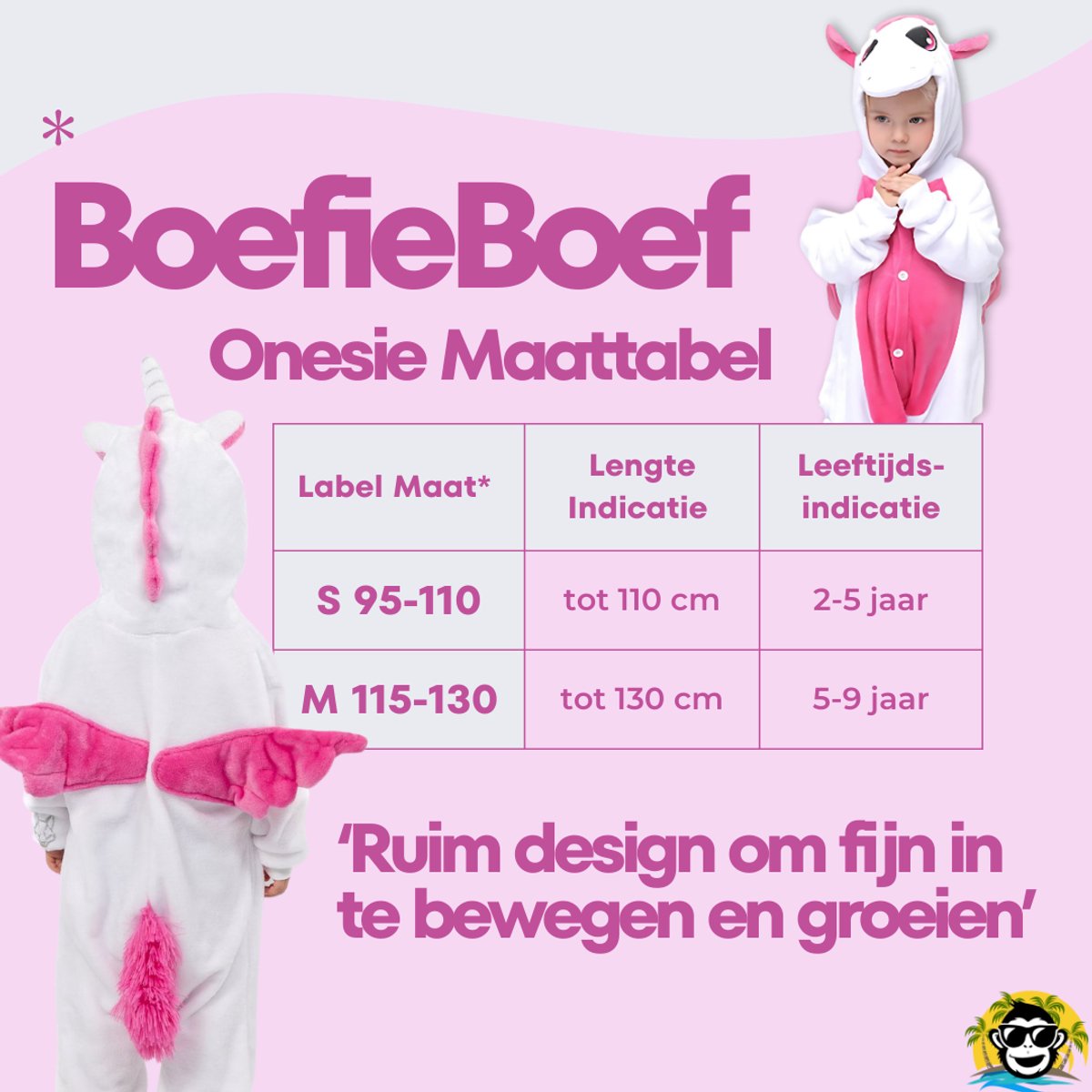 BoefieBoef Kinder Onesie Unicorn – Peuter & Kleuter Pyjama 2-5 Jaar – Dieren Verkleedpak – Flanel Jumpsuit met Capuchon – Knuffelpak & Huispak – Zwemles – Carnaval, Halloween & Sinterklaas Cadeau – Jongens & Meisjes 95-110 cm - Eenhoorn Roze Wit — afbeelding 4
