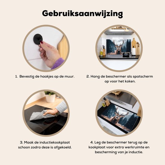 KitchenYeah® Protection plaque induction 90x52 cm - Cerf - Hiver - Tête de cerf - Neige - Bois - Protege plaque de cuisson - Couvre plaque induction - Protecteur d'induction - Cuisine