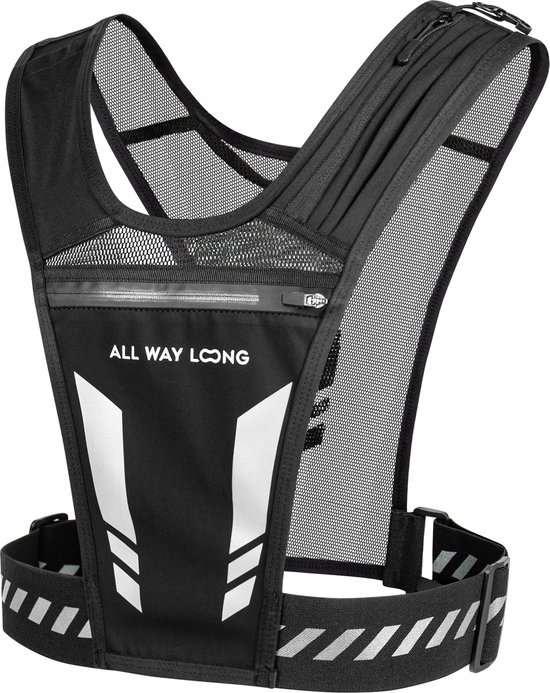 Hardloopvest met Drinkhouder & Waterdichte Telefoonhouder - Running Vest - Loopvest - Trailrugzak - One Size - Zwart