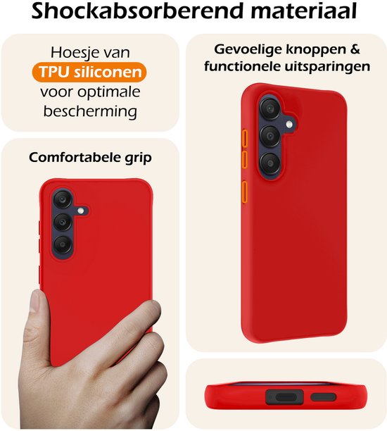 Coque compatible avec Samsung A26, coque en Siliconen avec protection d'écran – Coque compatible avec Samsung Galaxy A26, coque arrière – Rouge