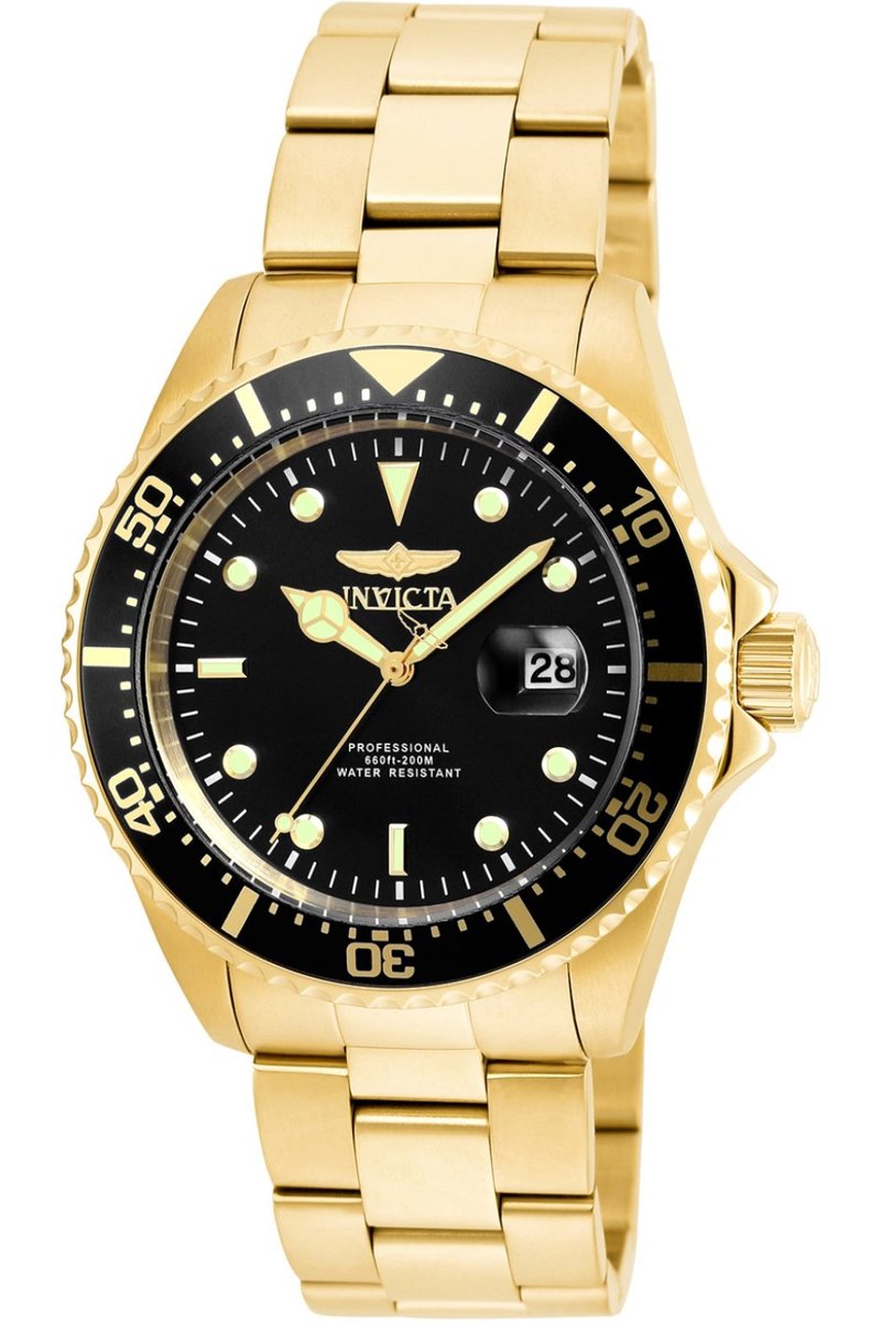 Invicta Pro Diver 22062 Heren Horloge - Waterdicht - Analoog - Quartz Uurwerk - Roestvrij Staal met zwarte Wijzerplaat - 43mm