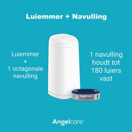 Angelcare Dress Up - Wit Luieremmer - Met OdourSeal™ Technologie & Navulcassette - Personaliseerbaar met Hoezen