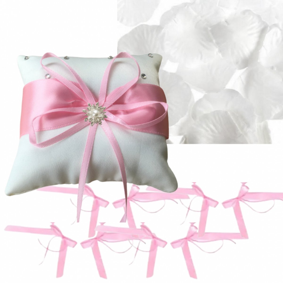 3-Delig-Ringenkussentje-Autolinten-500 Rozenblaadjes-Roze - Charme Bijoux