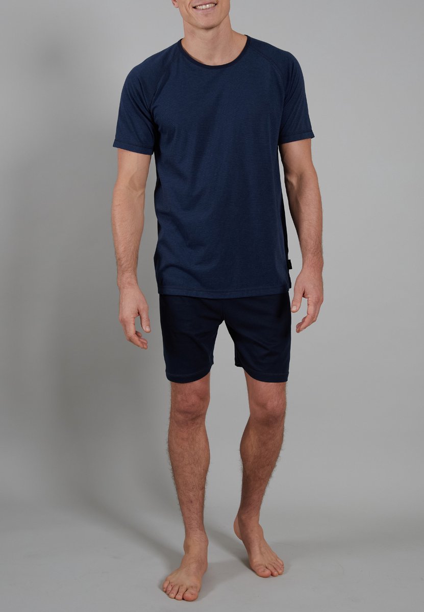 Ceceba heren shortama O-hals - donkerblauw gestreept