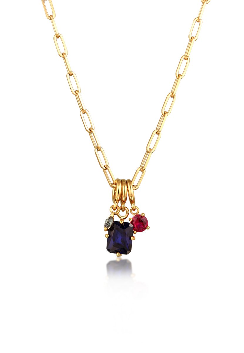 Elli PREMIUM - Halsketting - Ketting met steen Vrouwen Vierkante Hanger Schakelketting Toermalijn Saffier Donkerblauw Robijnrood 925 Sterling Zilver Verguld 45 cm - Dames