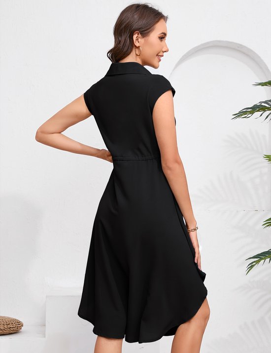 Ronde hals zomer effen kleur lange jurken, losse getailleerde jurken voor dames met korte mouwen, casual geplooide comfortabele maxi-jurk, Groen, XL