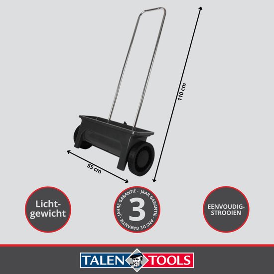 Talen Tools - Strooiwagen - Voor graszaad, kunstmest en zout - 12 liter - Verstelbaar strooivolume - 110 cm van Talen Tools — afbeelding 2
