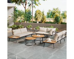 Sweiko Tuin Loungeset - Bankstel voor 5-6 personen - 6-delige set - Fauteuils - 2 tafels - Gegalvaniseerd ijzer - Beige