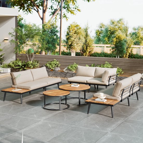 Sweiko Tuin Loungeset - Bankstel voor 5-6 personen - 6-delige set - Fauteuils - 2 tafels - Gegalvaniseerd ijzer - Beige