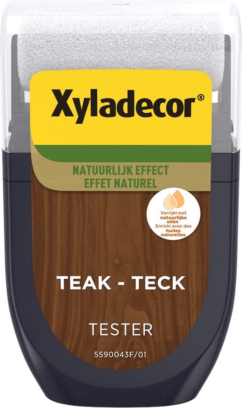 Xyladecor tester pot met naturel teak effect.