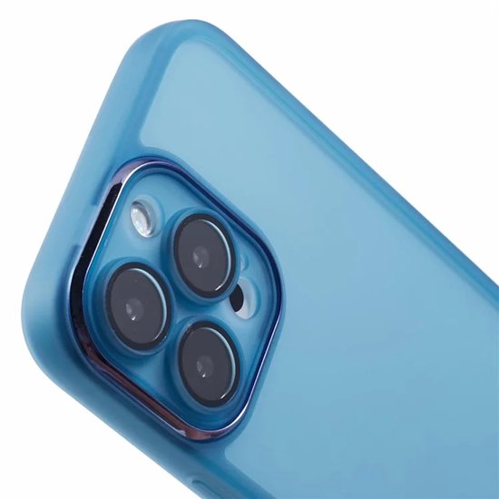 Coque pour Apple iPhone 16 Pro – Phonesta Translucia, coque arrière semi-transparente avec protection d'appareil photo – Transparente/ Blauw