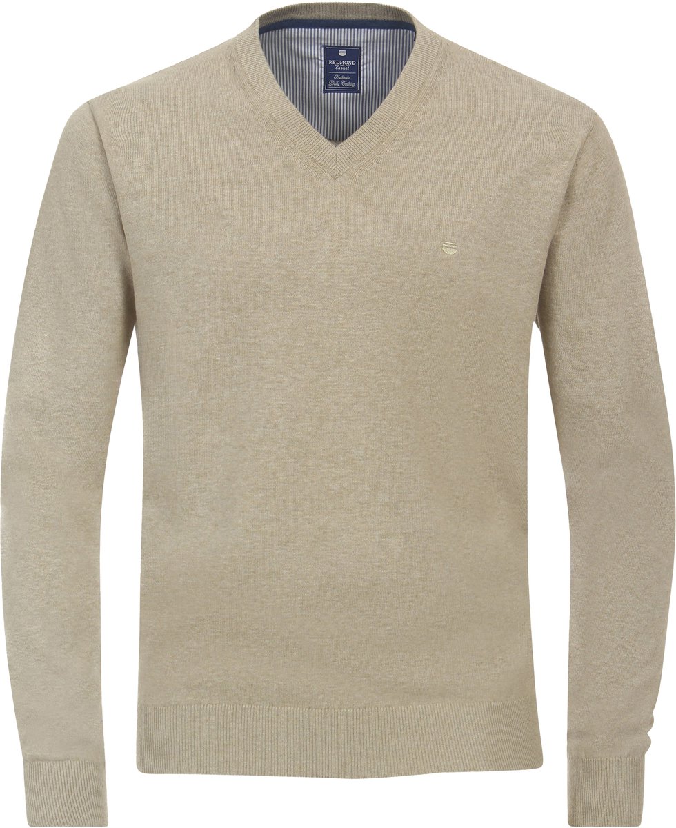 Redmond heren trui katoen - V-hals - beige (middeldik)