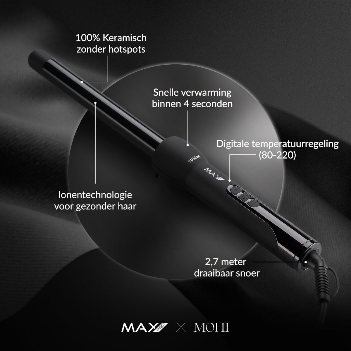 Max Pro Twist 19mm Krultang - Voor Kort en Lang Haar - Curling wand - Zonder Klem - Curler - Met Handschoen - Krultangen thumbnail 4