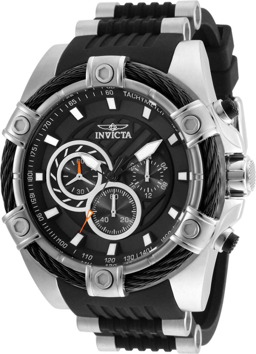Invicta Bolt 25523 Heren Horloge - Waterdicht - Analoog - Quartz Uurwerk - Roestvrij Staal met zwarte Wijzerplaat - 52mm