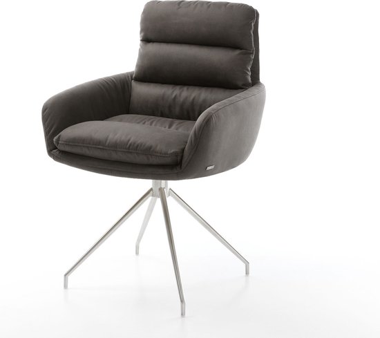 Gestoffeerde-stoel Abelia-Flex met armleuning kruisframe conisch roestvrij staal microvelours antraciet vintage