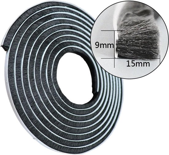 Borstelafdichting, deurafdichting, zelfklevend, 9 mm (B) x 9 mm (D) x 6 m (L), deurafdichting, insectenbescherming, afdichtingsborstel voor deur, ramen, kledingkast, tochtstopper, stofdicht, tochtstopper voor deuren