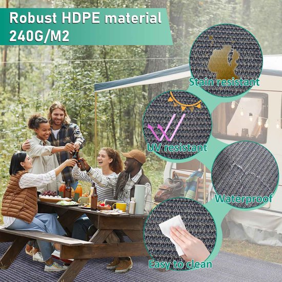 Voortent tapijt Antraciet campingtapijt Voortenttapijt - 250*400cm tent tapijt - Tenttapijt - HDPE Tapijt — afbeelding 5