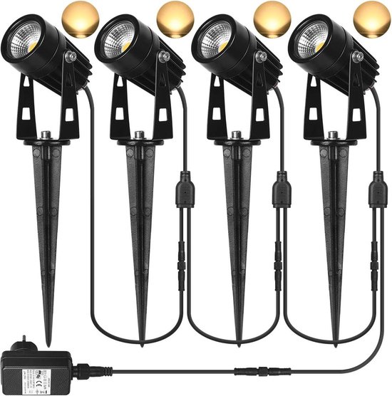 ECOWHO Tuinverlichting Set – 6 Led-spots Met Grondpen, IP65 Waterdicht, Warm Wit, 300 Lm Per Lamp, Incl. Adapter