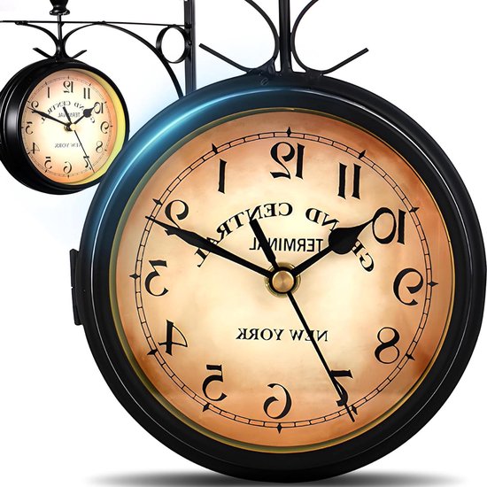 Relaxdays Station Clock, Double-Sided, London, HxWxD: approx. 33 x 34 x 10 cm, Vintage Wall Clock, Battery-Operated, Retro, Black