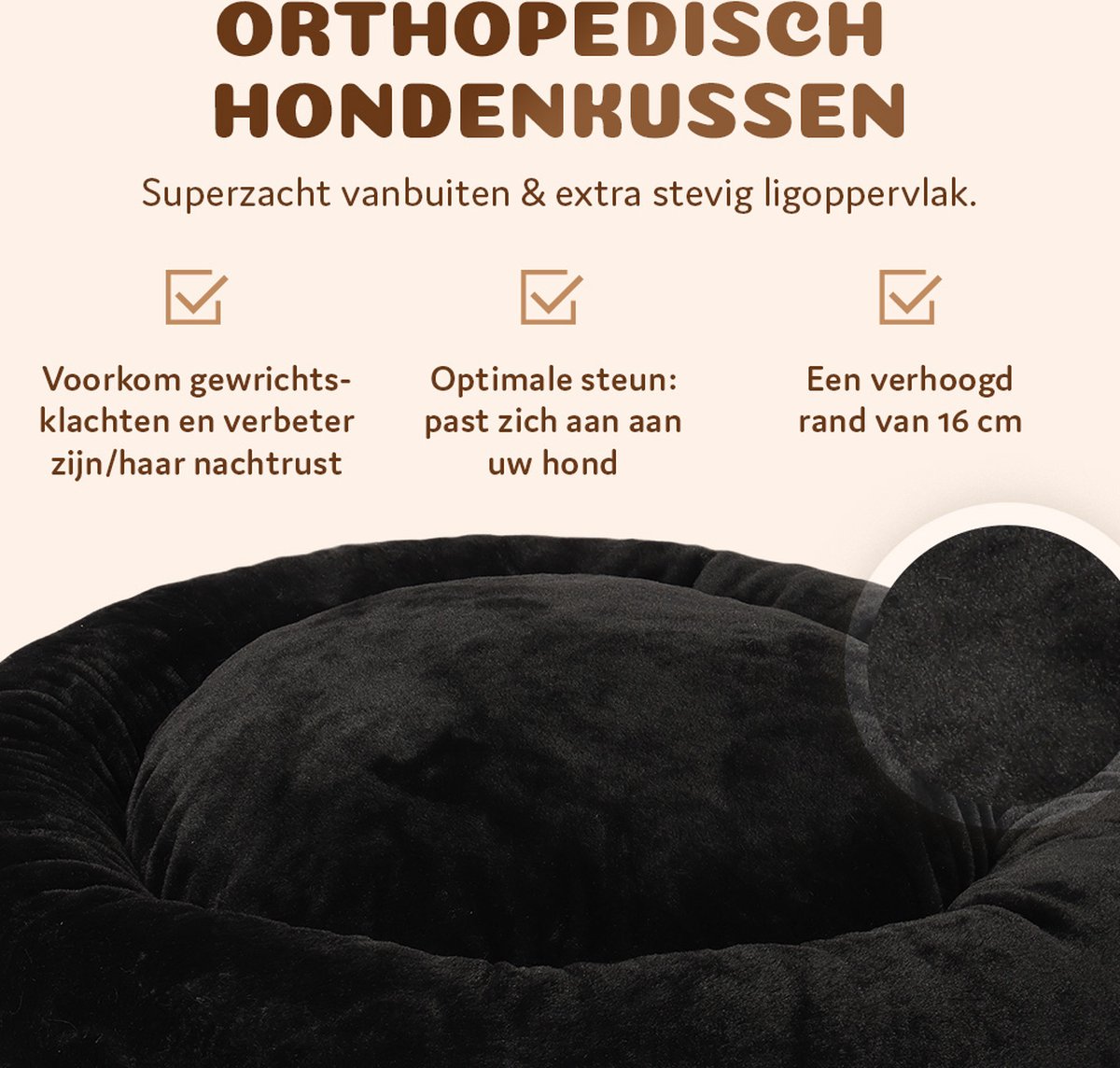 Pet Perfect Orthopedische Hondenmand – Donut Hondenmand – Hondenkussen – Hondenbed – Wasbaar - 100 cm - Zwart thumbnail 5