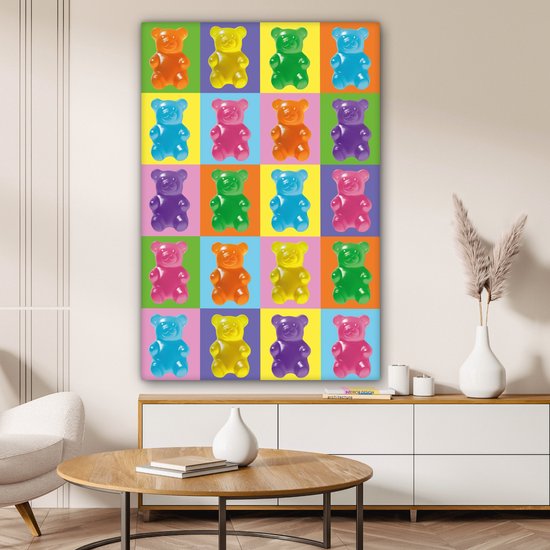 Peinture sur toile 80x120 cm - Décoration murale Art- Snoep - Gummy - Coloré - Décoration murale salon - Décoration chambre - Accessoires chambre - Peintures sur toile