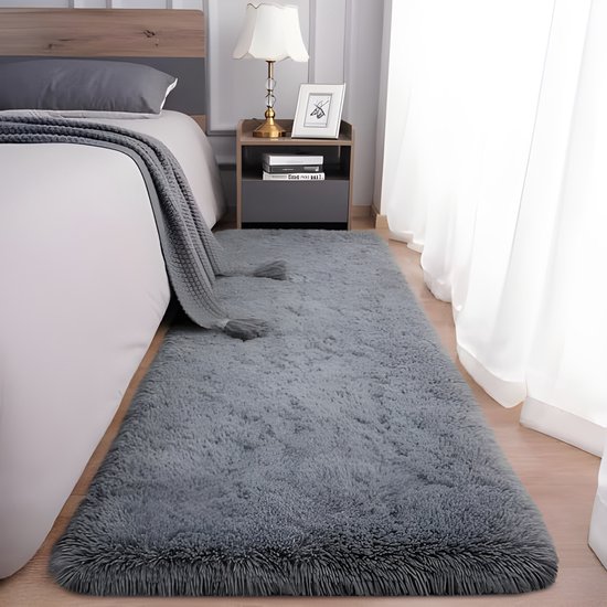Tapis moelleux pour chambre à coucher – Tapis de salon, grand tapis en peluche, moderne, doux, à poils longs, en fausse fourrure, pour la maison (60 x 220 cm)