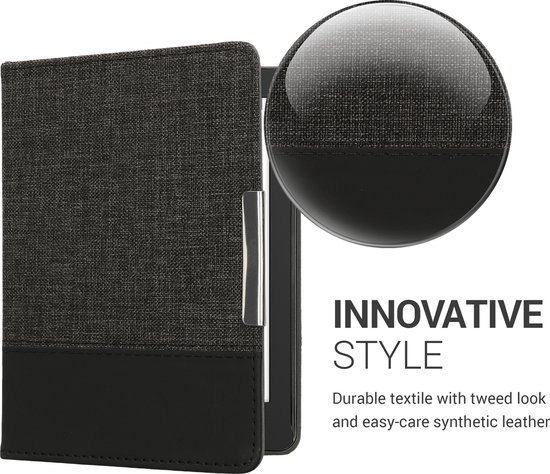kwmobile hoes geschikt voor Kobo Aura Edition 2 - Canvas beschermhoes in antraciet / zwart - Voor e-reader van Merkloos — afbeelding 2