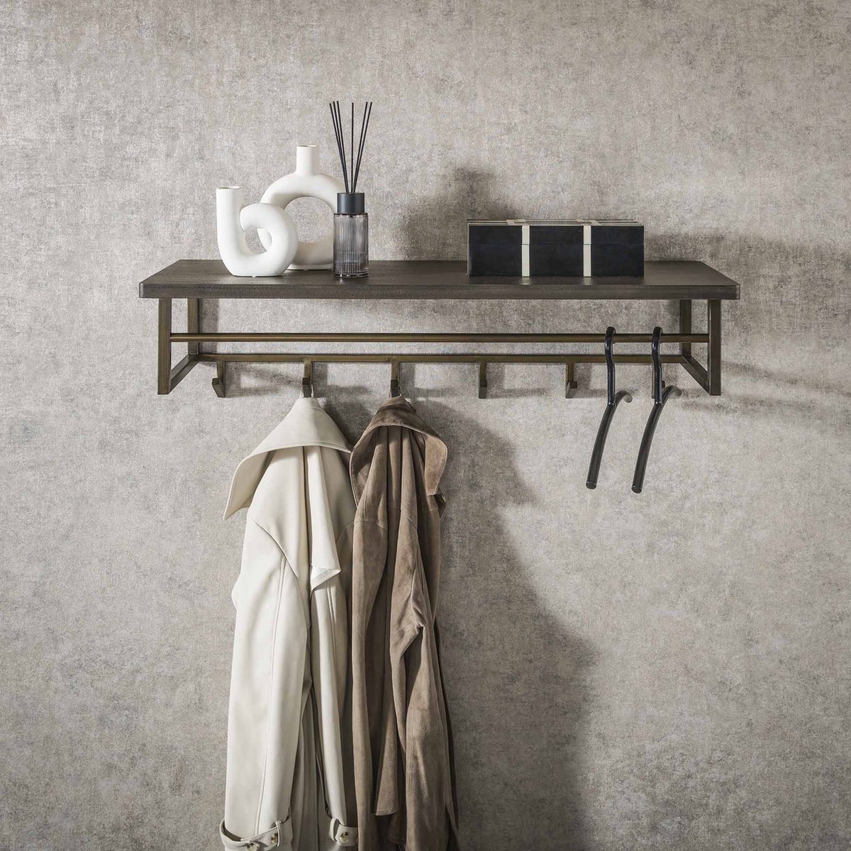 Kapstok Ferro 6 haken hoedenplank antiek brons 6 haken brass Ferro bronskleurig