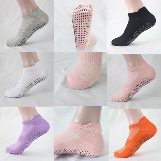 6 paar yogasokken met grip voor dames, antislip pilates grip sokken, ziekenhuissokken, ballet barre sokken voor dans - Lichtgrijs — afbeelding 3