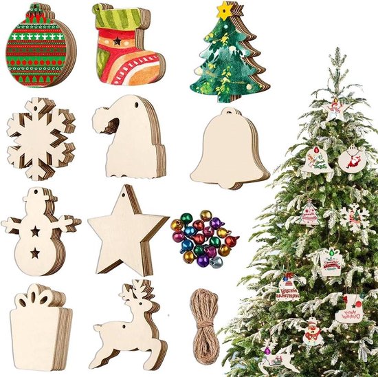 Houten kerstboomversiering rode houten ornamenten 10 cm bestellen