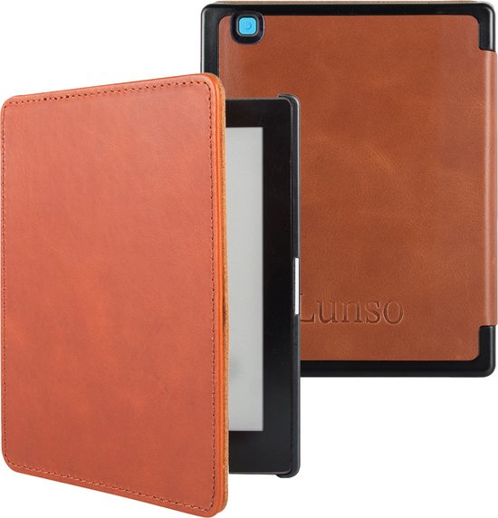 Lunso Geschikt voor Kobo Clara 2E hoes (6 inch) Leren sleepcover Cognac