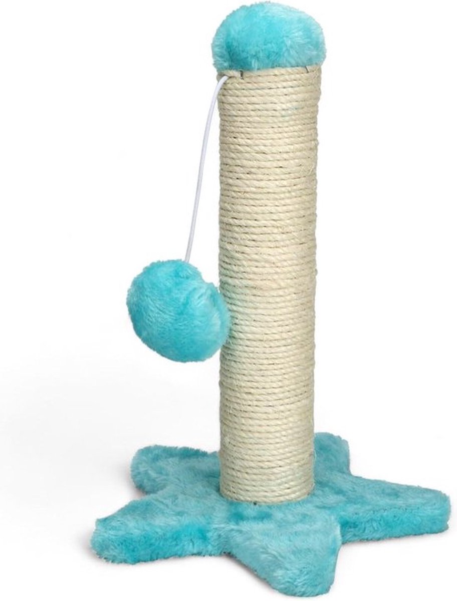 Krabpaal kleine krabpaal voor katten hart of ster – speelplezier sisal & pluche – 30 cm hoog turquoise (ster)
