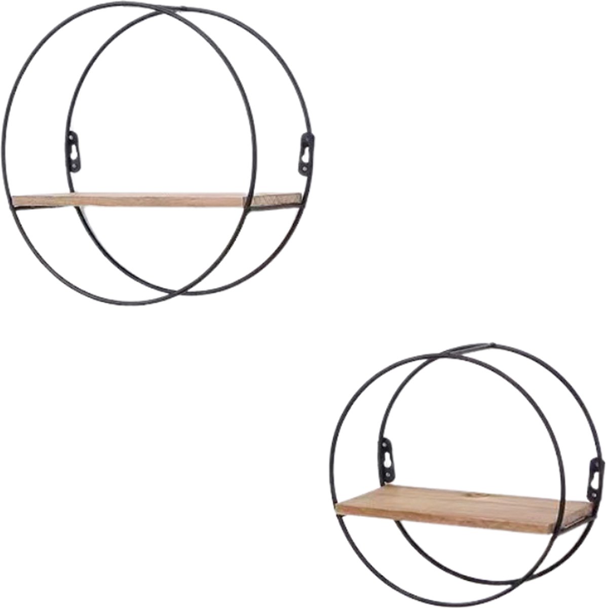 Caryota Wandrek Set van 2 Rond - Klein en Middel - Wanddecoratie - 1 Laag - Zwart - Metaal