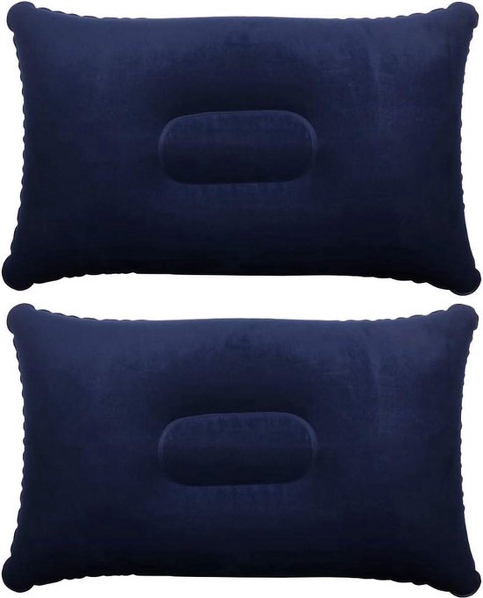 Opblaasbaar kussen voor reizen of kamperen - Opblaaskussen - Blauwe 2-pack met 1 of 2 populaire zoekwoorden toevoegen