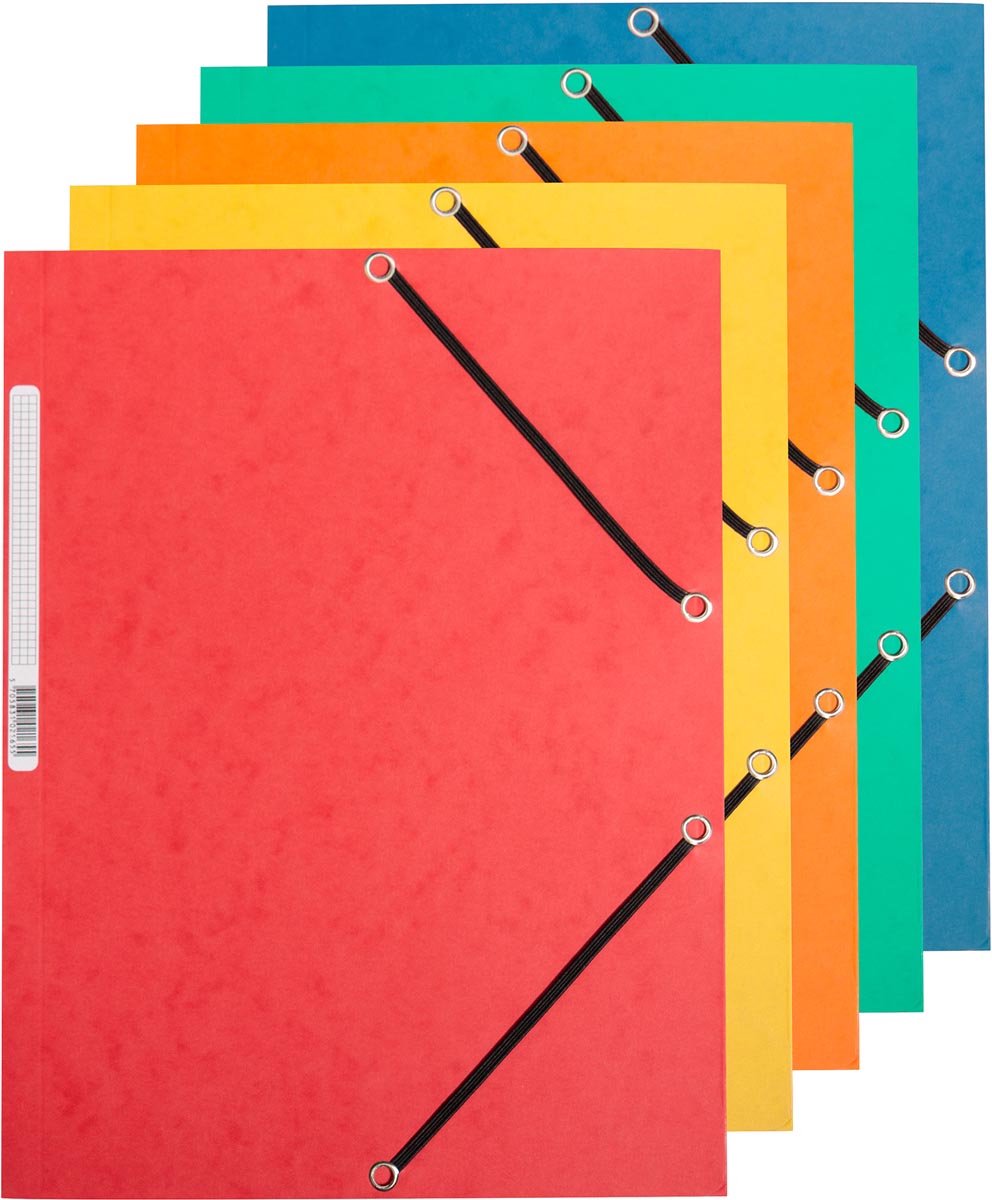 Q-CONNECT elastomap, A4, 3 kleppen en elastieken, karton, assorti, pak van 10 stuks 5 stuks