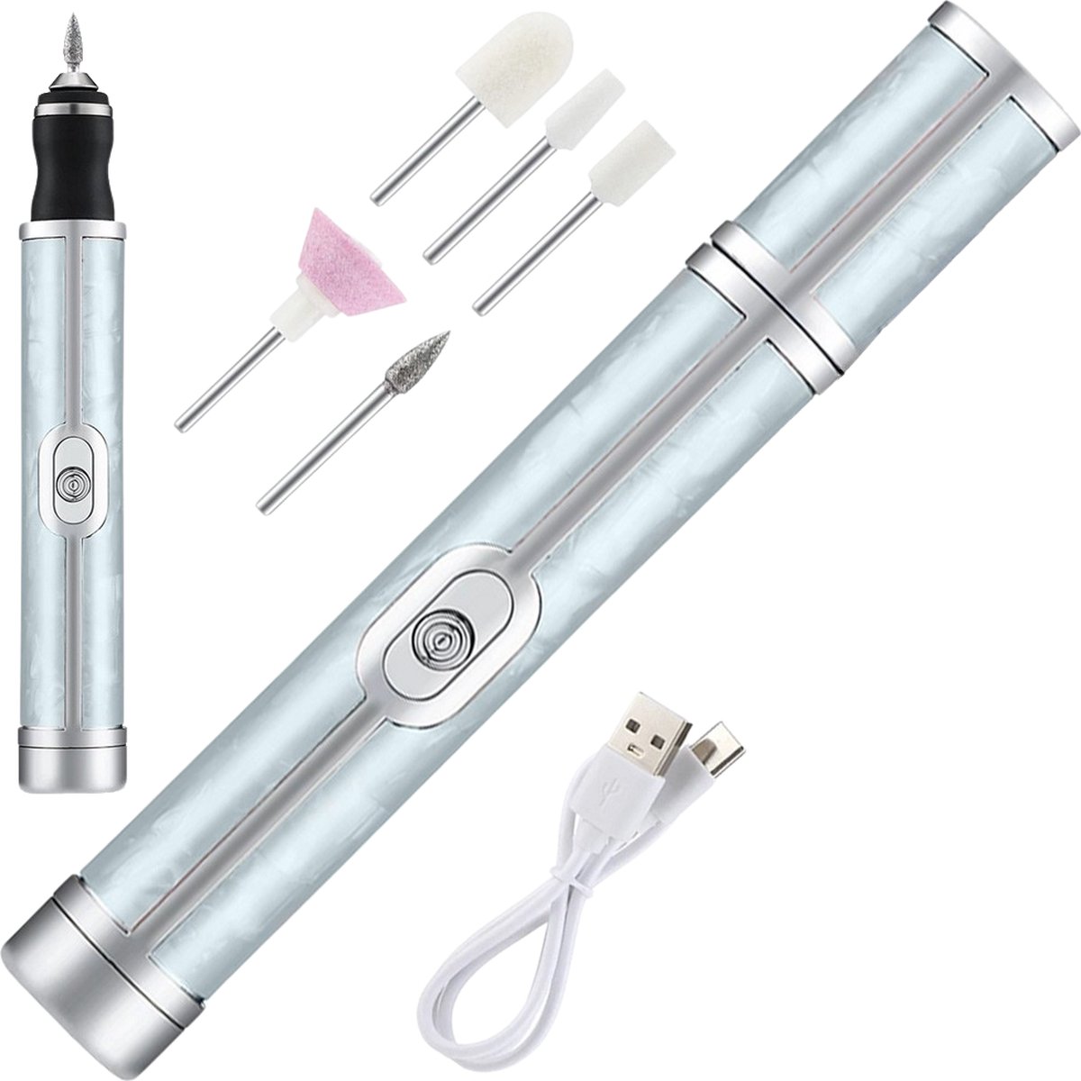 Draadloze Elektrische Nagelvijl Nagelfrees Met 5 Bitjes Blauw - 4 Bedieningsmodi - Manicure Pedicure Set Elektrisch - Oplaadbaar - USB C Kabel