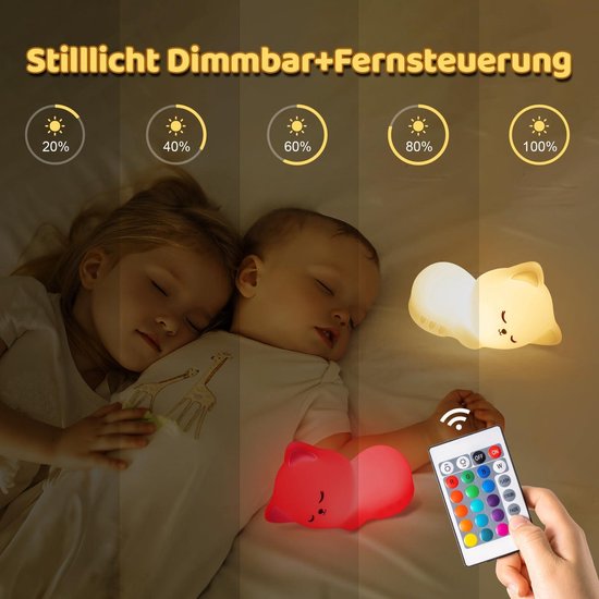 Nachtlampje kinderen - 16 kleuren afstandsbediening en USB-oplaadbaar - dimbaar nachtlampje - babybedlampje meisjes - kattendecoratie. — afbeelding 3