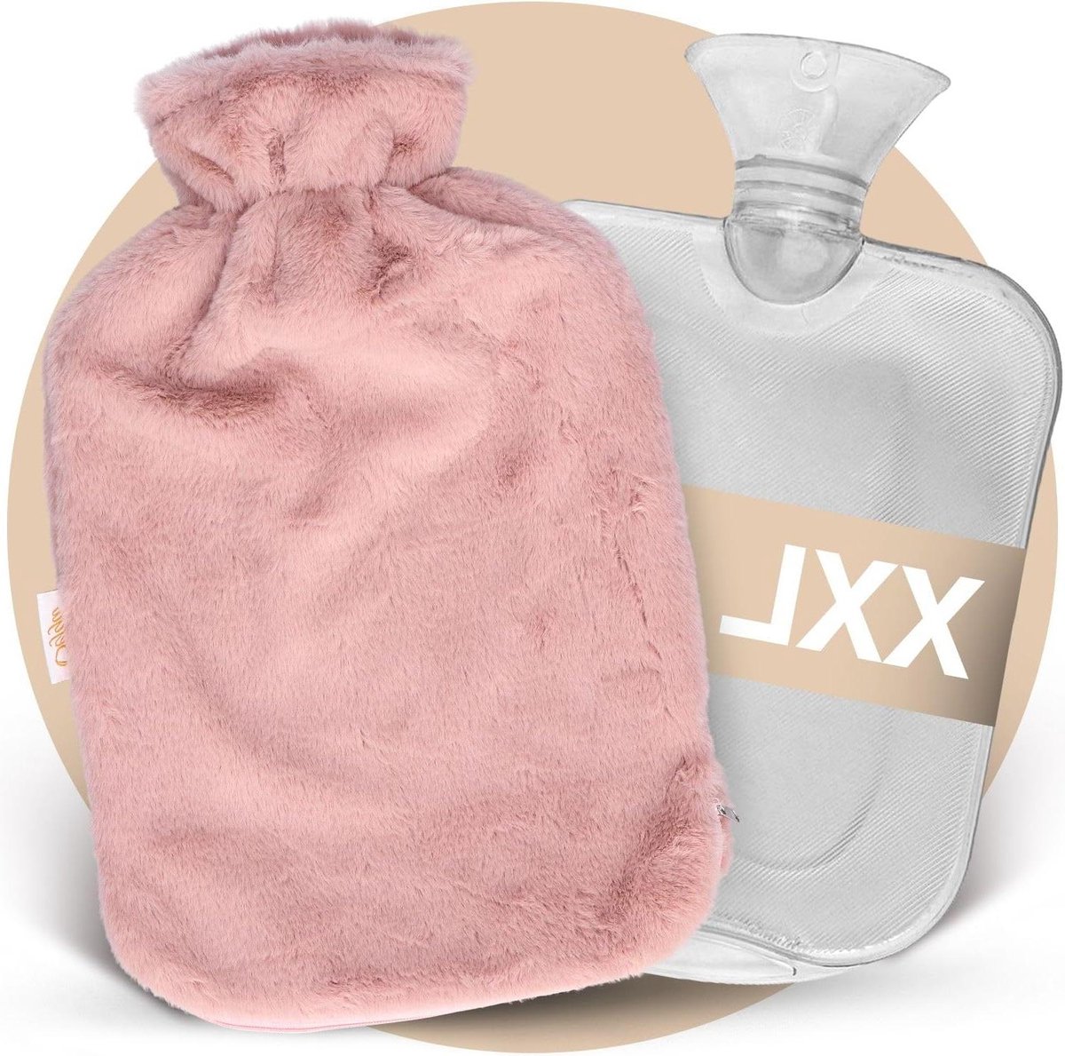Goedkoopste Kruik 3 liter met Hoes - Roze en Zachte Fleece Warmwaterkruikhoes - Ritssluiting - XXL Warmwaterkruik voor Baby's Kinderen en Volwassenen - Cadeau voor Vrouwen of Kinderen - Lange Warmwaterkruik.