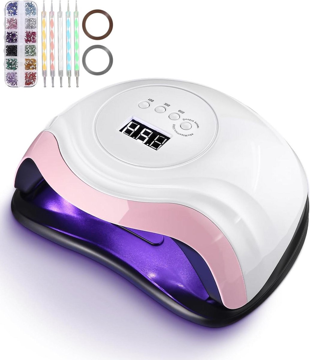 UV LED Nageldroger 168W voor Gelnagels - Inclusief 12 Kleuren Nagelkunst Strass Set - Met Timer en Smart Sensor - Geschikt voor Vinger Teen Nagel en alle Gel Nagellak