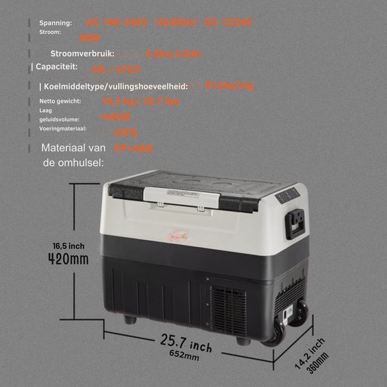 Koelbox en Vriezer- Auto Koelbox - Friggo - Met Display - 35L - Zwart/Grijs - Met Wielen van KOEL — afbeelding 5