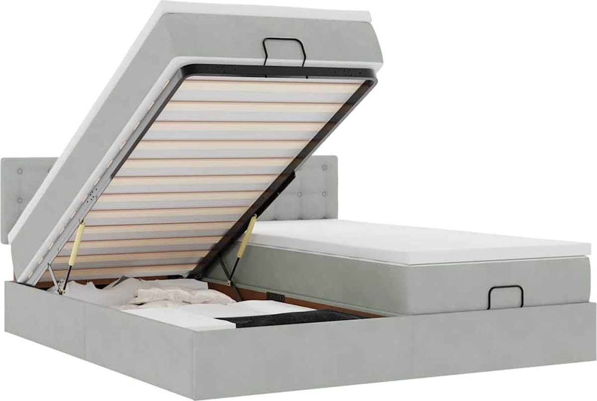 vidaXL - Ottoman - bed - met - matrassen - en - LED's - 160x200cm - fluweel - lichtgrijs
