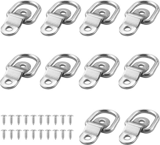Bagues d'arrimage en D - Set de 10 - Ancrage de Anker - Arrimage forgé avec Vis - Pour charges sur Bateaux, remorques, camions, RV - Montage au sol