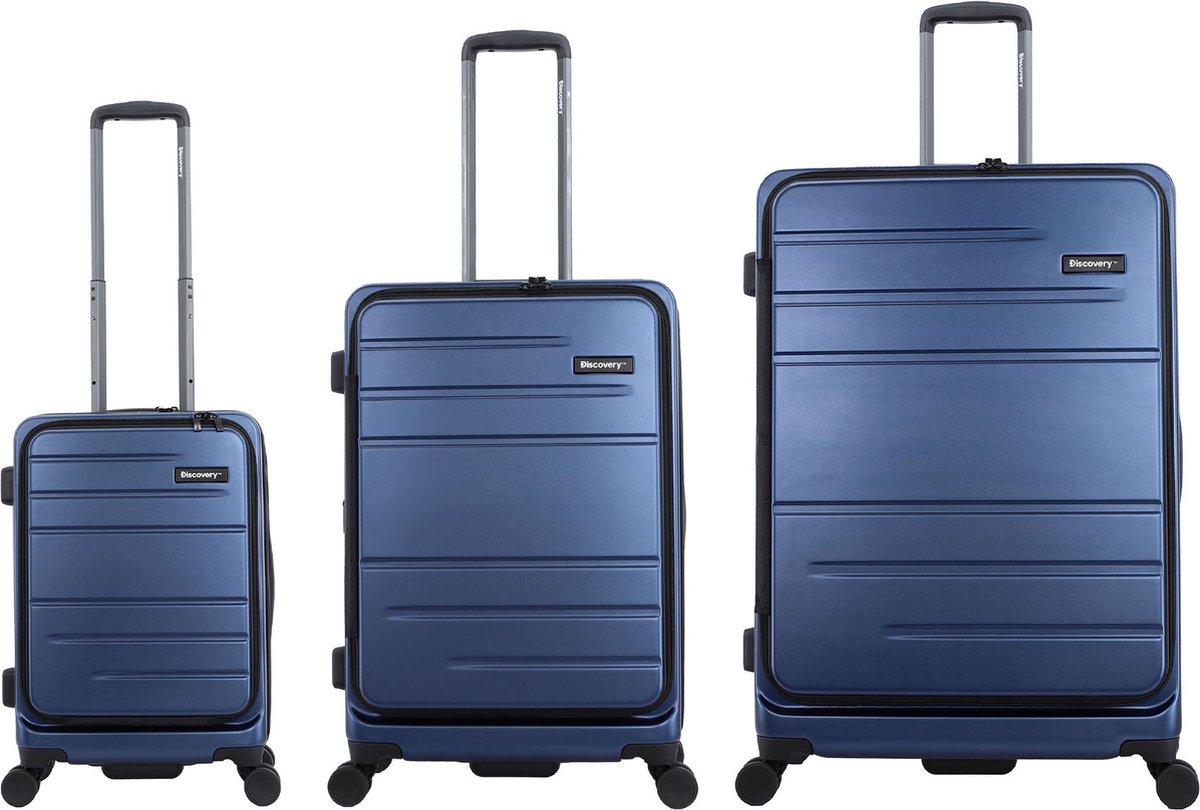 Discovery - Patrol | 3-Delig Polycarbonaat Kofferset met front opening - Blauw - Blauw / Set