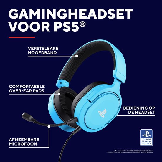 Trust GXT 498B Forta - Gaming Headset - Bedraad - Official Licensed voor PS5 - 50mm drivers - Over-ear - Blauw
