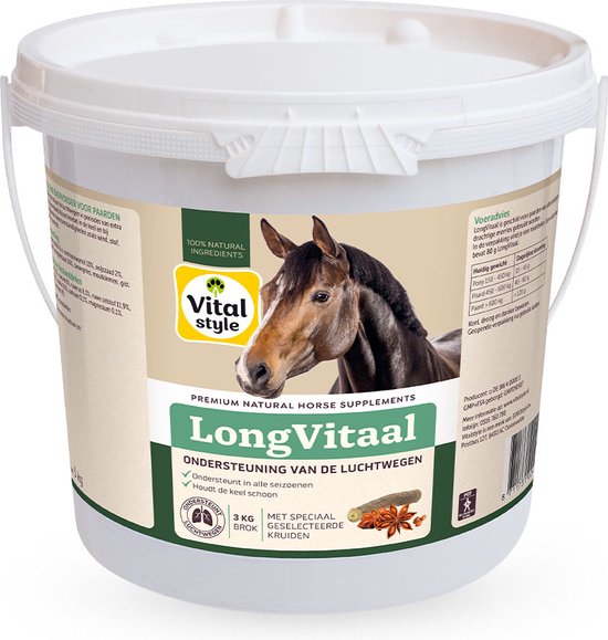 VITALstyle Longvitaal - Paarden Supplement - Ondersteunt Luchtwegen Bij Seizoensgebonden Omstandigheden - Met o.a.Fenegriek & Anijszaad - 3 kg VITALstyle Longvitaal - Paarden Supplement - Ondersteunt Luchtwegen Bij Seizoensgebonden Omstandigheden - Met o.a.Fenegriek & Anijszaad - 3 kg