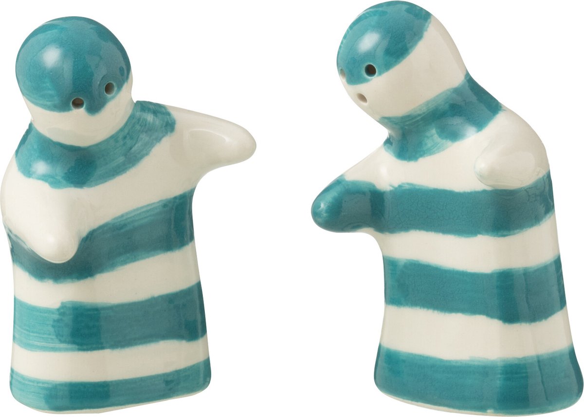 J-Line peper- en zoutmolen set Granada Stripes - keramiek - wit/aqua