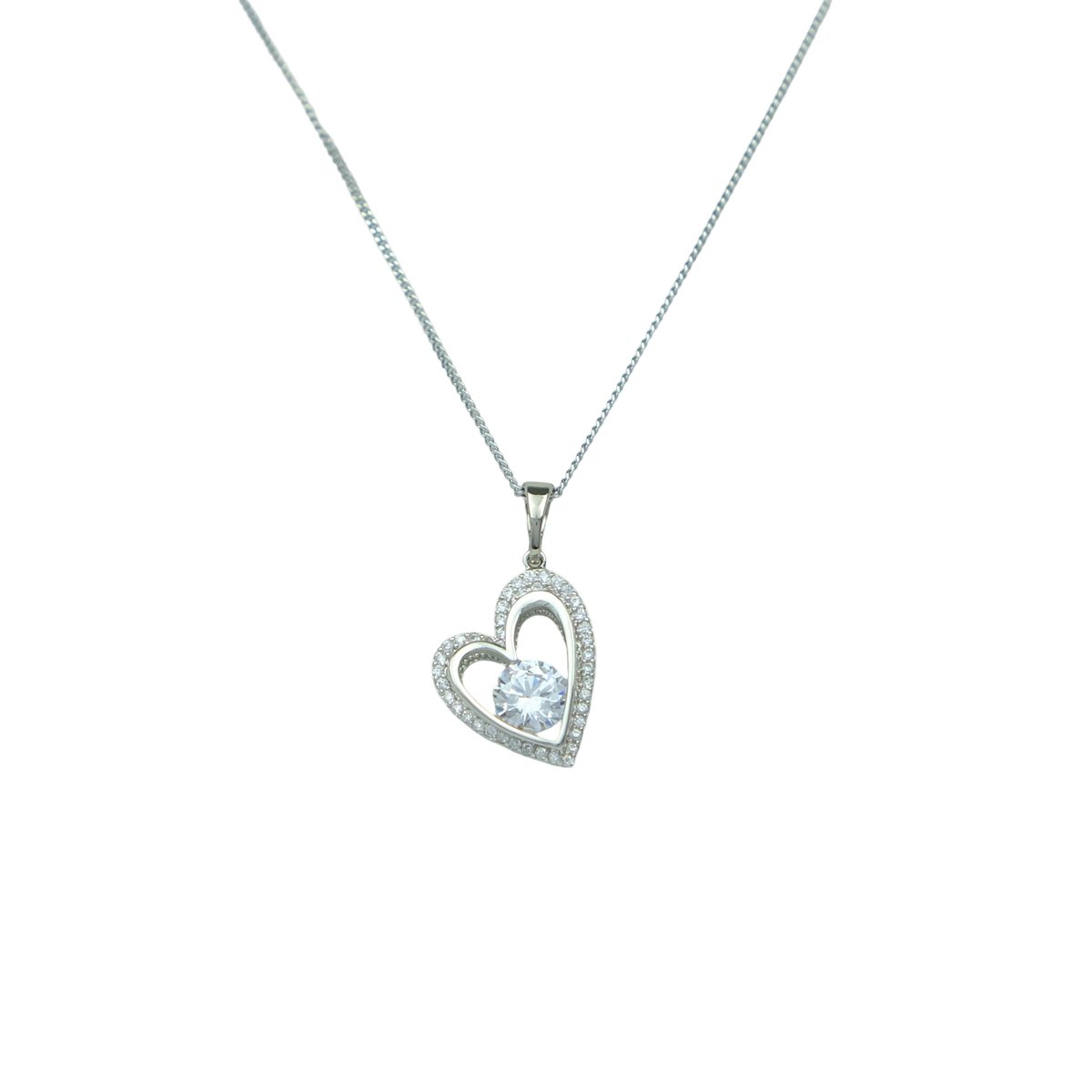 Love You Diamond Heart Necklace Silver