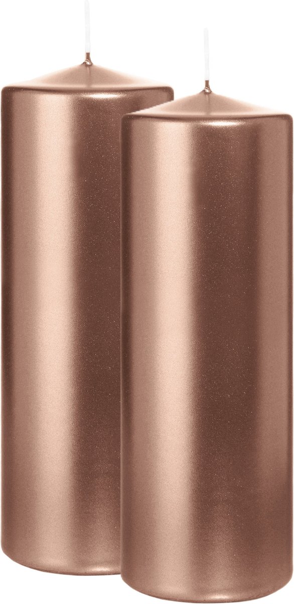 Wiedemann Cilinderkaars/stompkaars - 2x - metallic rosé goud - 20 x 7 cm - 103 branduren - zuilkaarsen Rose goud